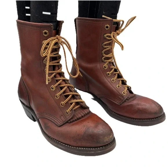 Vintage Wesco Lace-to-Toe Logger Boots Brown Bullhide Sierra Sole USA Made 8.5D - Picture 2 of 13